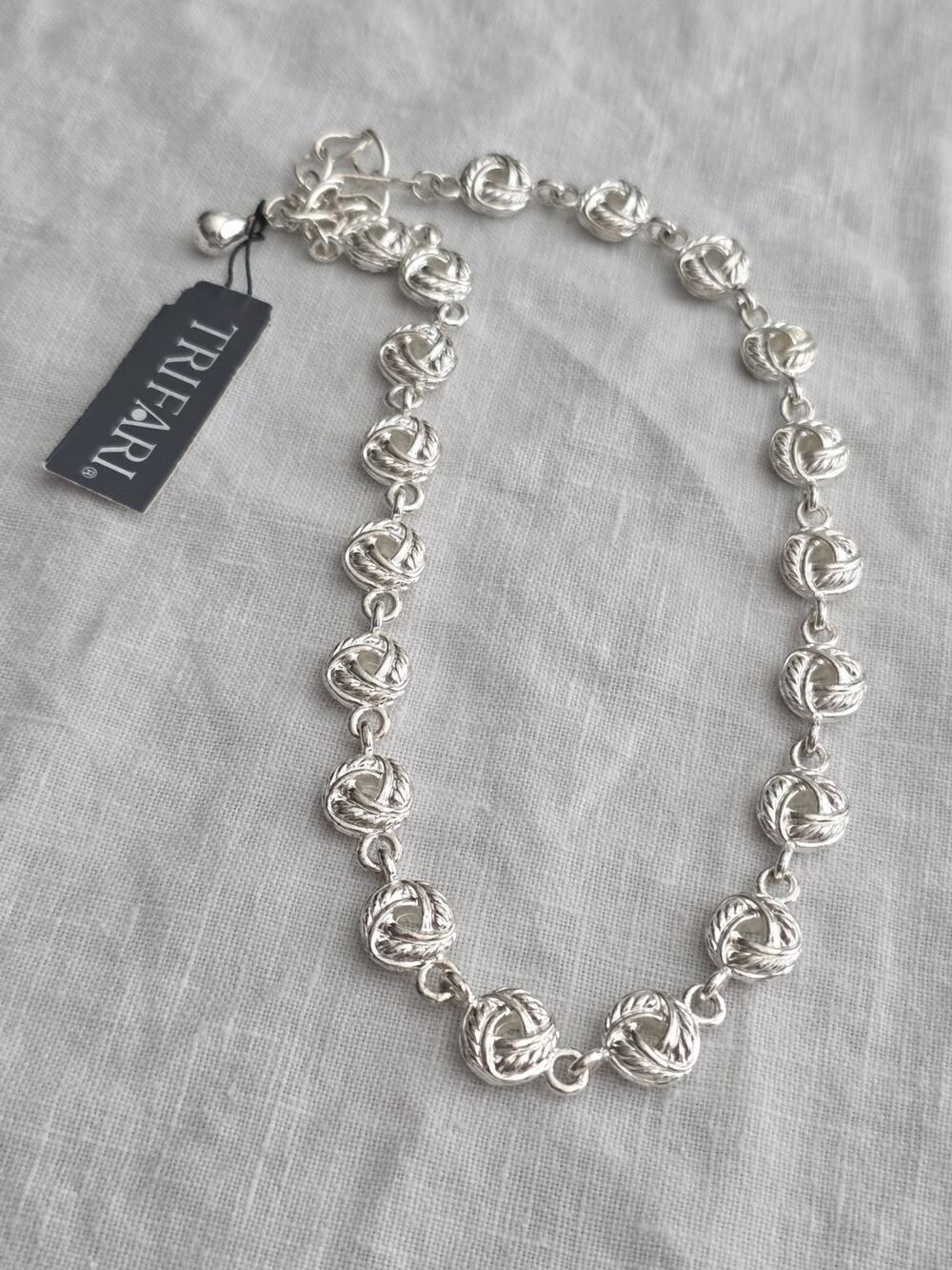 Vintage Crown Trifari Silver Filigree Round Knot Link Necklace NEW
